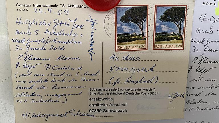 Diese Postkarte brauchte mehr als 51 Jahre, um zur Benediktinerabtei Münsterschwarzach zu gelangen.