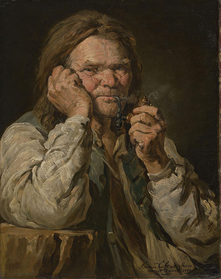Barbara Krafft: Bauer mit Pfeife, 1799. Das Gemälde hätte in seiner kühnen Derbheit auch 100 Jahre später noch modern gewirkt. Barbara Krafft: Bauer mit Pfeife, 1799. Das Gemälde hätte in seiner kühnen Derbheit auch 100 Jahre später noch modern gewirkt.