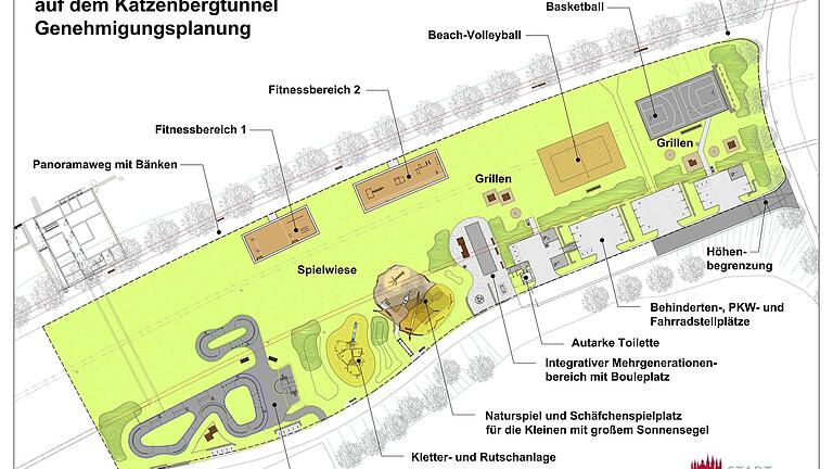 Ein Teil des genehmigten Gestaltungsplans des Grün- und Freizeitgeländes auf dem Katzenbergtunnel.