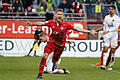 Felix Müller (hier beim Jubel im Kickers-Dress) wechselt wohl zum Würzburger Drittliga-Rivalen nach Unterhaching.