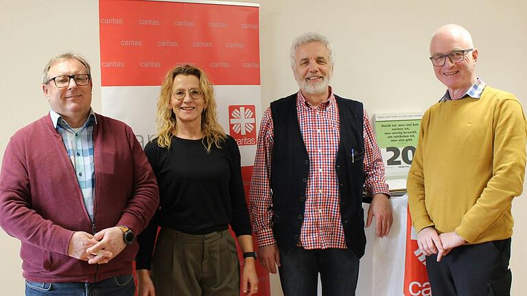Bei der Abschiedsfeier (von links):&nbsp; Caritas-Geschäftsführung Georg Wagner und Anke Schäflein, der scheidende Leiter des Allgemeinen Sozialen Beratungsdienstes, Thomas Jakob, und Vorstandsvorsitzender Johannes Simon.