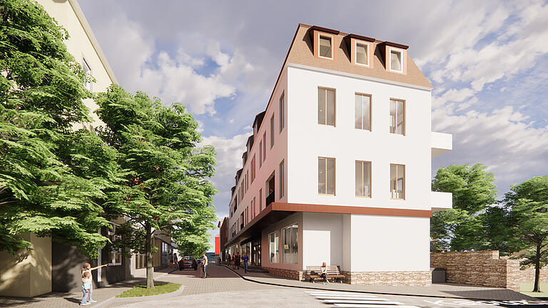 So sieht der Umbau-Plan für das ehemalige Kaufhaus Storg in der Altstadt von Kitzingen aus. Im Erdgeschoss befindet sich Gewerbe, in den Obergeschossen die Wohnungen.