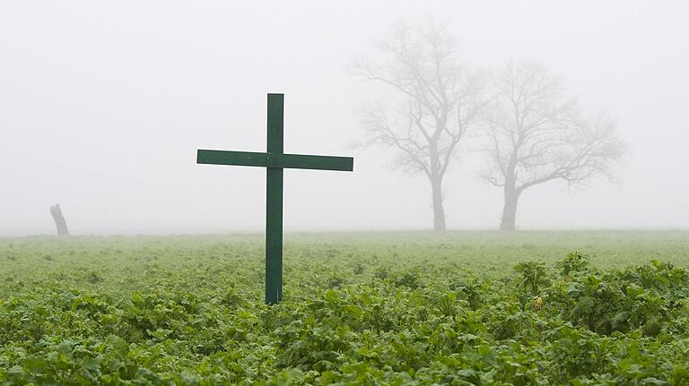 Ein grünes Kreuz steht als Mahnmal der Landwirte auf einem Feld. Viele Bauern sehen unter anderem durch Vorgaben beim Einsatz von Düngemitteln, beim Pflanzenschutz und bei der Tierhaltung ihre Betriebe in Gefahr. Ein grünes Kreuz steht als Mahnmal der Landwirte auf einem Feld. Viele Bauern sehen unter anderem durch Vorgaben beim Einsatz von Düngemitteln, beim Pflanzenschutz und bei der Tierhaltung ihre Betriebe in Gefahr.