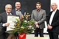 Die Geographische Gesellschaft Würzburg ernannte Dr. Konrad Schliephake zum Ehrenmitglied. Im Bild (von links) Konrad Schliephake, Generalsekretär Dipl.-Geogr. Raphael Meinhart,&nbsp; Geschäftsführer des Instituts für Geographie und Geologie,&nbsp; Prof. Dr. Heiko Paeth, und Prof. Dr. Winfried Schenk (Institut für Geographie, Universität Bonn).