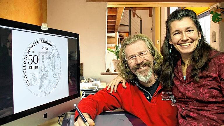 Arno und Vera Ludwig gestalten Geldstücke für San Marino, hier mit dem Entwurf einer 50-Euro-Goldmünze. Arno und Vera Ludwig gestalten Geldstücke für San Marino, hier mit dem Entwurf einer 50-Euro-Goldmünze.