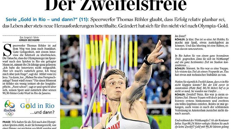 Olypiasieger Röhler am 13.1.17 in der Zeitung       -  Dieser Artikel am 13.1.17 in der Zeitung war überflüssig. Der Beitrag war schon am 9.1. erschienen....