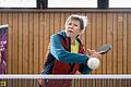 Viktor Haschke ( 76 Jahre ), Parkinson Patient, trainiert Tischtennis am 11.04.2024 in Bad Königshofen.