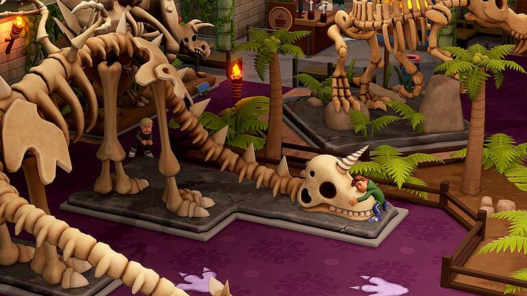 Screenshot &bdquo;Two Point Museum&rdquo;       -  Lustige Idee: &bdquo;Unihornus&rdquo;-Dinoskelett im &bdquo;Two Point Museum&rdquo;.