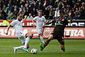 Fussball, 2. Bundesliga, FC St. Pauli - FC Würzburger Kickers       -  v.li.: Rico Benatelli (FC Würzburger Kickers) im Zweikampf, Duell, duel, tackle mit Philipp Ziereis (FC St. Pauli), Fussball, 2. Bundesliga, FC St. Pauli - FC Würzburger Kickers, [Foto: foto2press.de, Schwarzwaldstraße 19, 69124 Heidelberg - Tel +49 (0)6221 718837 - info@foto2press.de - www.foto2press.de - Veröffentlichung nur mit Urheberangabe gegen Honorar gestattet und Belegexemplar erbeten *** Lieferung erfolgt ausschließlich unter Anerkennung der AGB, einzusehen unter http://www.foto2press.de/agb *** Foto nur für redaktionelle Verwendung - no model release!]