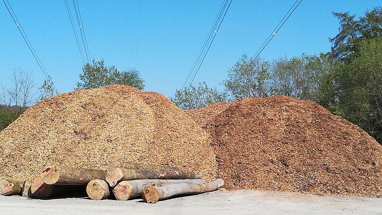 Ist dieser Holzhaufen bei Mariabuchen brandgefährlich für die darüber hinweg führende Höchstspannungsleitung?