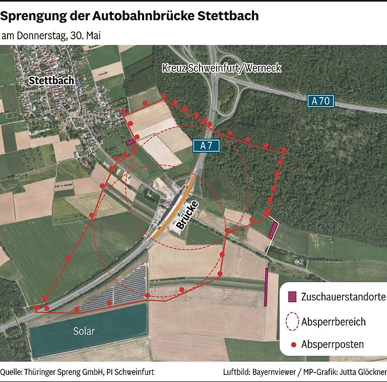 Teilstück der Talbrücke Stettbach auf A7 wird am Donnerstag gesprengt: Wo es zu Verkehrsbehinderungen kommt