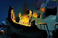 Screenshot aus &bdquo;Return to Monkey Island&rdquo;       -  Am Lagerfeuer wird Seemannsgarn gesponnen in &bdquo;Return to Monkey Island&rdquo;.