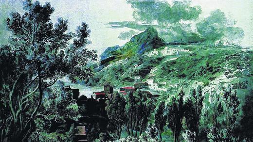 Südländische Atmosphäre: Joseph Anton Koch malte Vietri am Golf von Salerno im Jahr 1795 (Aquarell- und Deckfarben über Bleistiftzeichnung).