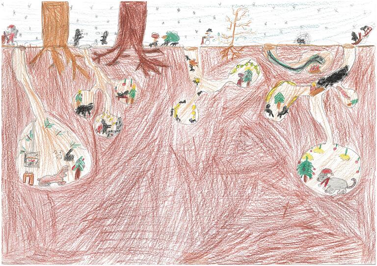 Hier geht's runter in den Boden! Emilio Simonetti (9) aus Würzburg hat beim Mal-Wettbewerb der Main-Post 'Weihnachten einmal anders' mit tiefen Einblicken gewonnen.