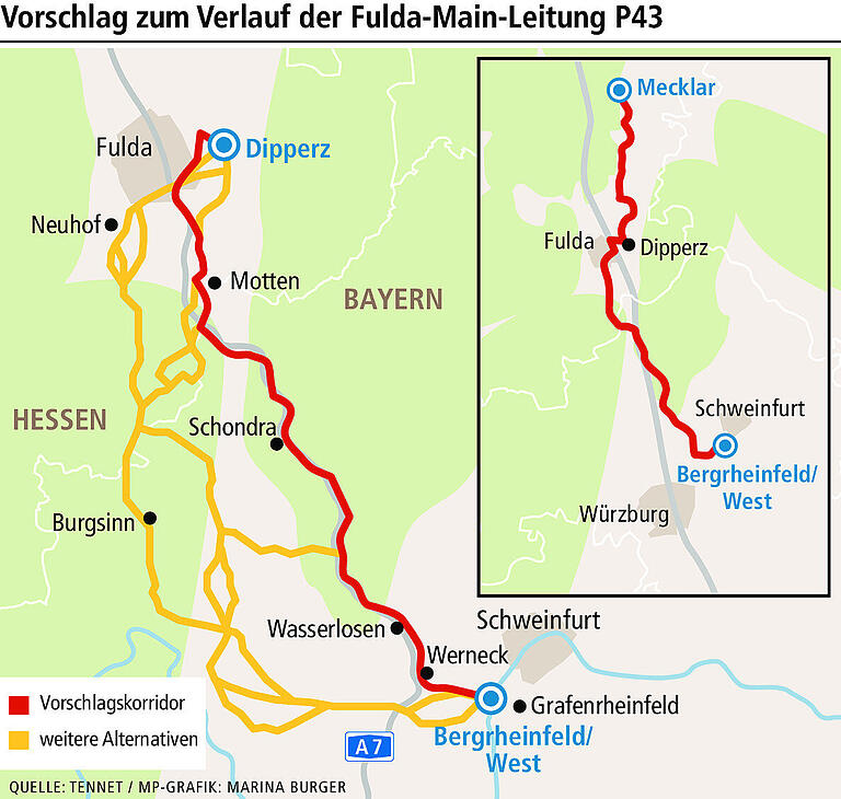 Vorschlag für Fulda-Main-Leitung: So soll P43 in Unterfranken verlaufen