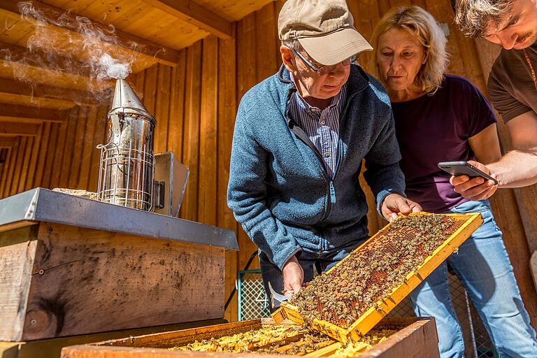 Am Bienenhaus mit Lehrbienenstand: Donnerstags und sonntags besteht hier die Möglichkeit zur Einkehr.