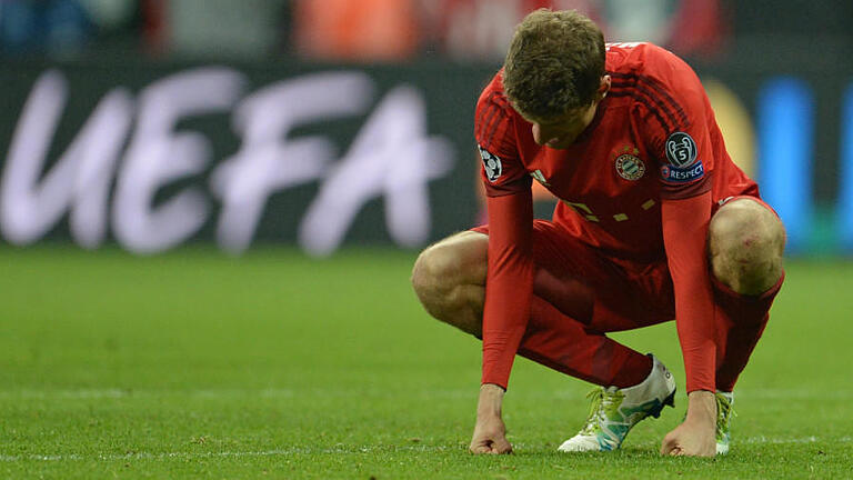 FC Bayern München - Atletico Madrid       -  Thomas Müller von München ist nach Spielende enttäuscht.