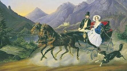 &bdquo;Die Ausfahrt&ldquo; von einem unbekannten deutschen Maler, um 1840.
