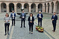 Bayerischer Staatsehrenpreis für Edelbrenner 2020: Edgar Gößwein von der Destillerie Edgar Gößwein, aus Thüngersheim (Lkr. Würzburg), Michael Mayer vom Destilleum aus Pflaumheim (Lkr. Aschaffenburg), Norbert Winkelmann von der Spezialitätenbrennerei Norbert Winkelmann aus Hallerndorf (Lkr. Forchheim), Staatsministerin Michaela Kaniber, Hilmar Schmitt aus Zeil am Main (Lkr. Haßberge) und Mathias Krönert von der Bayerischen Landesanstalt für Weinbau und Gartenbau (von links).