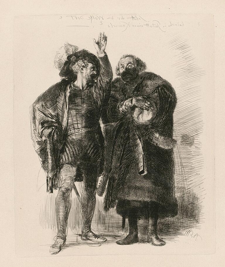 Adolph von Menzel: 'Hamlet und Polonius', um 1840. Adolph von Menzel: 'Hamlet und Polonius', um 1840.