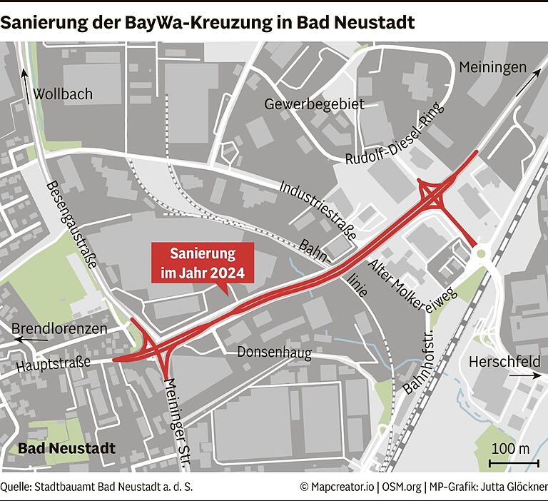 Ende der Buckelpiste naht: 2024 wird die Straße zwischen BayWa-Kreuzung und Affenberg-Kreuzung in Bad Neustadt saniert