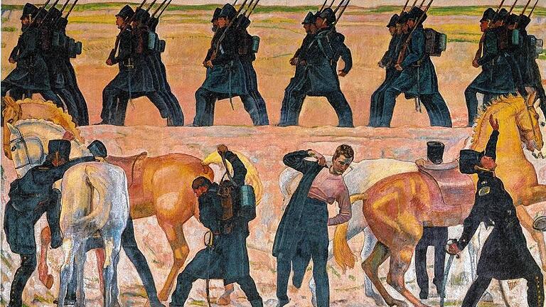 Großformat des Anstoßes: Ferdinand Hodlers &bdquo;Auszug der deutschen Studenten in den Freiheitskrieg von 1813&ldquo; von 1908/09 in der Universität Jena sollte im Zuge des &bdquo;Falls Hodler&ldquo; verkauft werden.