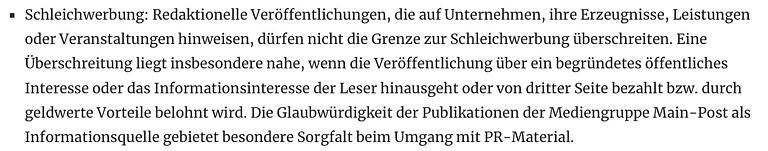 So lautet die Schleichwerbung: Regel aus journalistische Leitlinien Main-Post So lautet die Schleichwerbung: Regel aus journalistische Leitlinien Main-Post