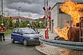 Freiwillige Feuerwehren trainieren auf dem neuen Gelände der Würzburger Feuerwehrschule  außergewöhnliche Einsätze – wie an einem brennenden Gaslager.
