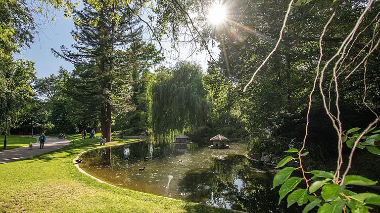 Blick auf 'Klein-Nizza' im Ringpark. Die Würzburger SPD will bestehende Grünflächen erhalten und neue schaffen, um die Erhitzung in der Stadt zu vermindern.