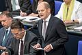 Bundestag       -  Haushaltsdebatte: Bundesfinanzminister Olaf Scholz (SPD) spricht im Bundestag in Berlin.