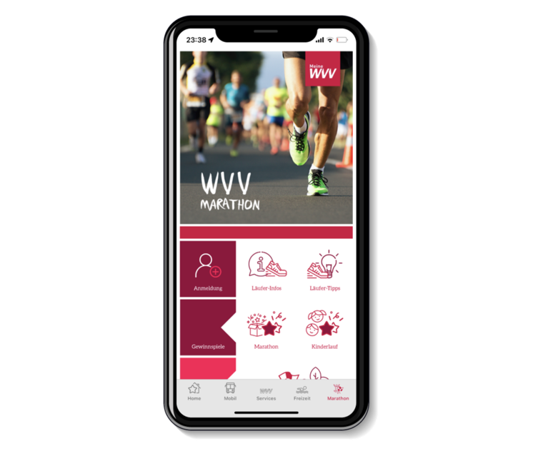 100 % engagiert: Die WVV macht sich für Sport in der Region stark - In der Meine WVV-App sind alle wichtigen Informationen zum WVV Marathon Würzburg zu finden. 100 % engagiert: Die WVV macht sich für Sport in der Region stark - In der Meine WVV-App sind alle wichtigen Informationen zum WVV Marathon Würzburg zu finden.