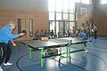 Rolf Wiesmann und Nina Ott beim Tischtennis-Schaukampf in der Grundschulturnhalle Wombach.