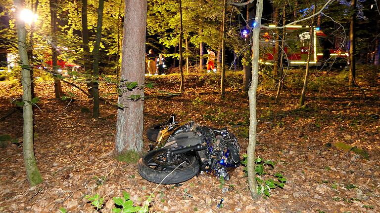 Das Motorrad kam etwa 20 Meter von der Straße entfernt vor einem Baum zum Stehen.