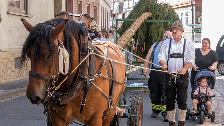 Mit dem Pferdegespann wird der 'Kirbebame' im Obertor abgeholt.