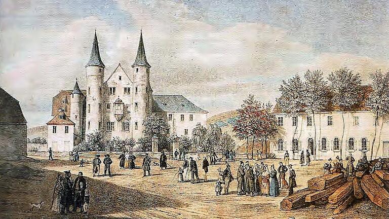 Der Schlossplatz 1834, kolorierte Lithografie von Gustav Kraus.