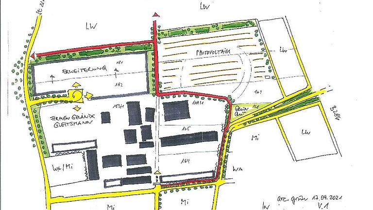 Die Variante 1 der künftigen Gestaltung des Gewerbegebietes am Hirtenweg in Unterspiesheim fand im Gemeinderat einhellige Zustimmung.