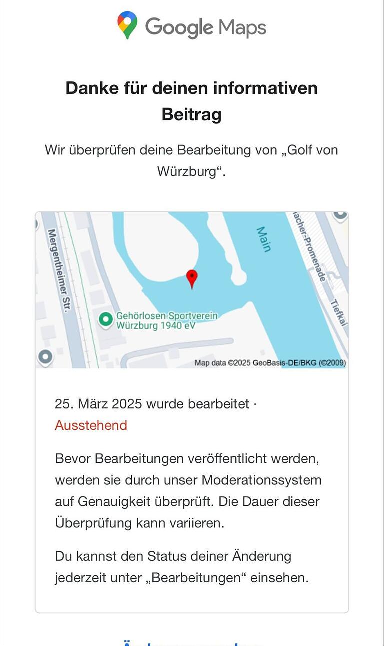 Ein Nutzer hat bereits den Vorschlag eingereicht, eine Bucht am Main in den 'Golf von Würzburg' umzubenennen.