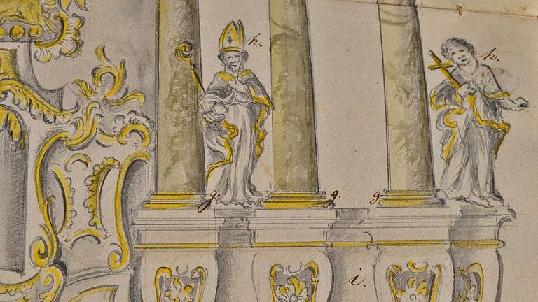 Diese Zeichnung gibt in etwa einen Blick in den gewaltigen Aufbau des Kessler-Hochaltars in der Stadtpfarrkirche Königshofen im Jahr 1752. Die Zeichnung wurde von Archivar Gustav Tschochner entdeckt. Diese Zeichnung gibt in etwa einen Blick in den gewaltigen Aufbau des Kessler-Hochaltars in der Stadtpfarrkirche Königshofen im Jahr 1752. Die Zeichnung wurde von Archivar Gustav Tschochner entdeckt.