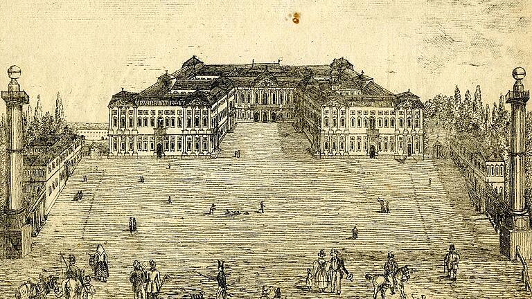 Die Würzburger Residenz in einer Darstellung aus dem 19. Jahrhundert. Bild: Stadtarchiv Würzburg, Die Würzburger Residenz in einer Darstellung aus dem 19. Jahrhundert. Bild: Stadtarchiv Würzburg,
