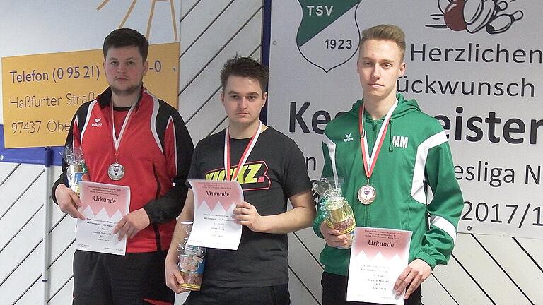 Die drei Erstplatzierten der männlichen U23 (von links): Jonas Schmitt (Zweiter), Jonas Land (Sieger) und Moritz Mützel (Dritter). Die drei Erstplatzierten der männlichen U23 (von links): Jonas Schmitt (Zweiter), Jonas Land (Sieger) und Moritz Mützel (Dritter).