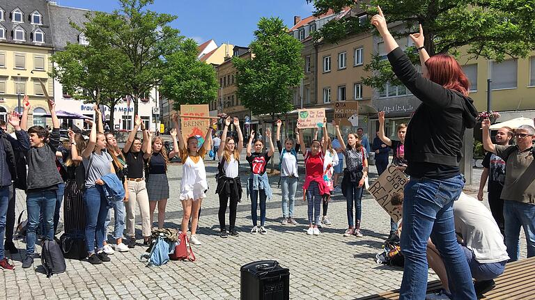 Der Fridays for Future-Demonstrationszug endete mit einer kleinen Kundgebung am Marktplatz. Der Fridays for Future-Demonstrationszug endete mit einer kleinen Kundgebung am Marktplatz.