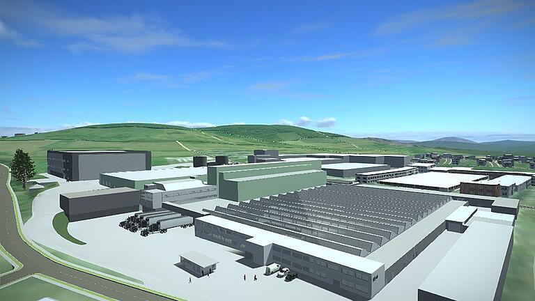 In einer 3D-Visualisierung zeigt Procter & Gamble, wie die neue Produtionshalle - hier das dunkle Gebäude links hinten - am Stadtort Marktheidenfeld wirkt. In einer 3D-Visualisierung zeigt Procter & Gamble, wie die neue Produtionshalle - hier das dunkle Gebäude links hinten - am Stadtort Marktheidenfeld wirkt.