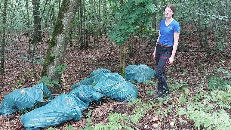 Kein Grund zur Freude für Revierleiterin Claudia Stiglbrunner: Sie entdeckte im Wald neun Müllsäcke mit Gartenabfällen. Kein Grund zur Freude für Revierleiterin Claudia Stiglbrunner: Sie entdeckte im Wald neun Müllsäcke mit Gartenabfällen.
