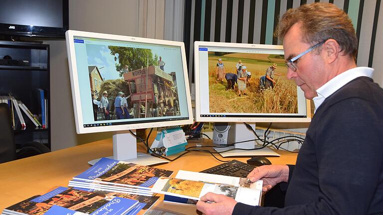 Ein schier unerschöpfliches Fotomaterial hat Ansgar Büttner gesichtet, um die Geschichte der alten Dreschmaschine von Wargolshausen zu dokumentieren. Aus dieser Arbeit entstand ein 50-seitiges Heft nicht nur über die Maschine, sondern auch das ländliche Leben der Vergangenheit.