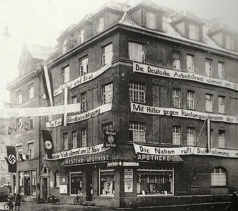 Das Gewerkschaftshaus des Allgemeinen Deutschen Gewerkschaftsbundes in der Luitpoldstraße, von den Nazis besetzt.