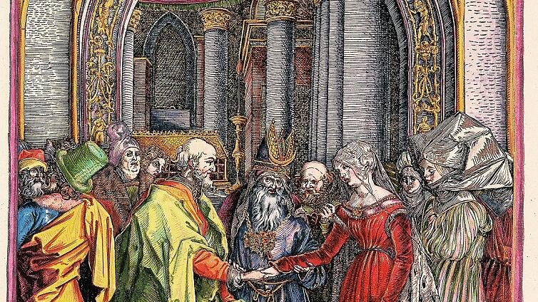 Dürers „Verlobung Mariens“ in manieristischen Farben. Dürers „Verlobung Mariens“ in manieristischen Farben.