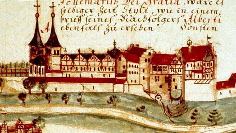 Älteste erhaltene Darstellung des Stifts Triefenstein, 1703. Älteste erhaltene Darstellung des Stifts Triefenstein, 1703. 