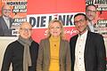 Wen die Linke bei den Oberbürgermeisterwahlen unterstützt, ist seit einem Mitgliederentscheid klar: die SPD-Kandidatin Marietta Eder. Auf dem Bild außerdem Fraktionschef Frank Firsching (links) und der Vorsitzende des Linken-Kreisverbandes, Sinan Öztürk.