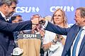 Gemeinsam in den Wahlkampfendspurt? In Nürnberg bemühten sich Kanzlerkandidat Armin Laschet (CDU) und CSU-Chef Markus Söder um Geschlossenheit in der Union.