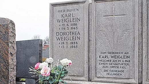 Hier liegt Karl Weiglein: Auf dem Zellinger Friedhof in der Nähe des Brunnens befindet sich das Familiengrab. Die Gemeinde hat eine Gedenkinschrift anbringen lassen.